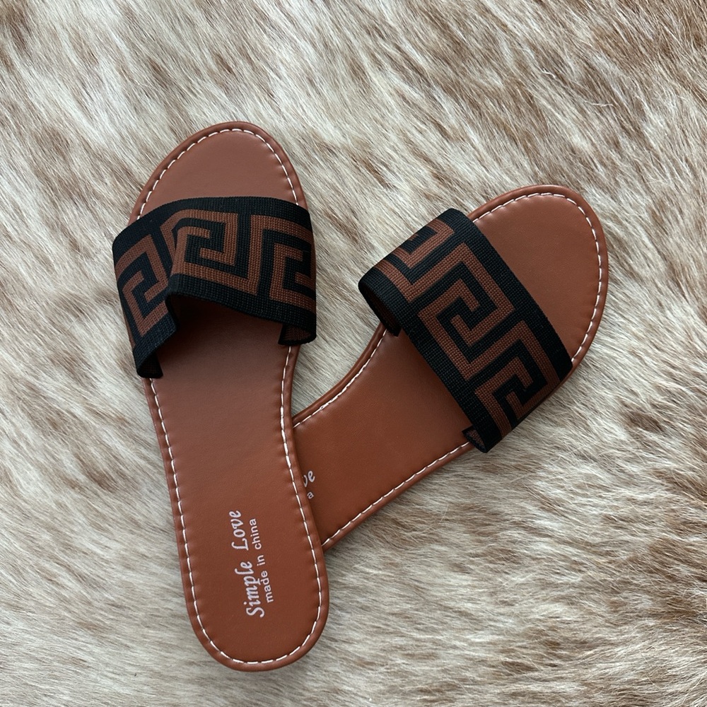 Women's Brown and Black Slide Sandals